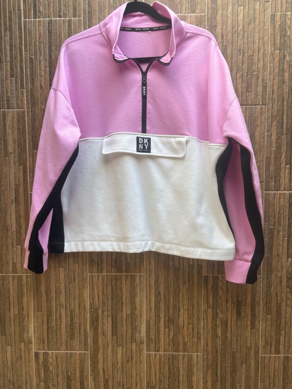 DKNY Pink, White & Black Colorblock Half-Zip Pullover